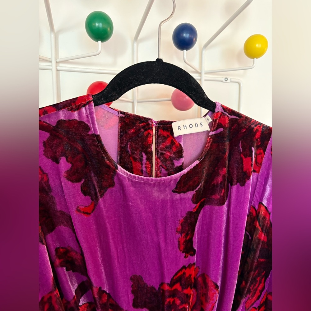 Rhode Ella Mini Dress in Purple Floral Velvet XS - Picture 5 of 7
